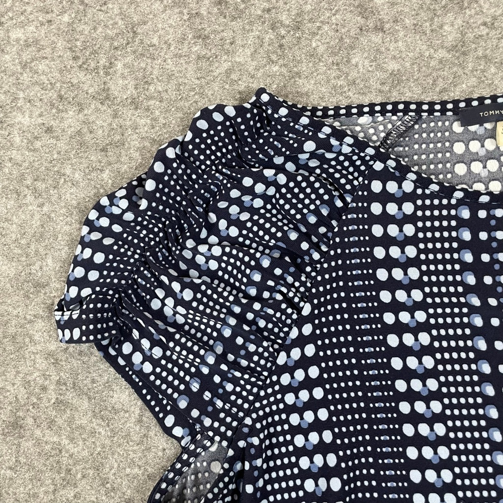 Tommy Hilfiger Womens Medium Navy White Dot Stretch Short Sleeve Top - Picture 4 of 10